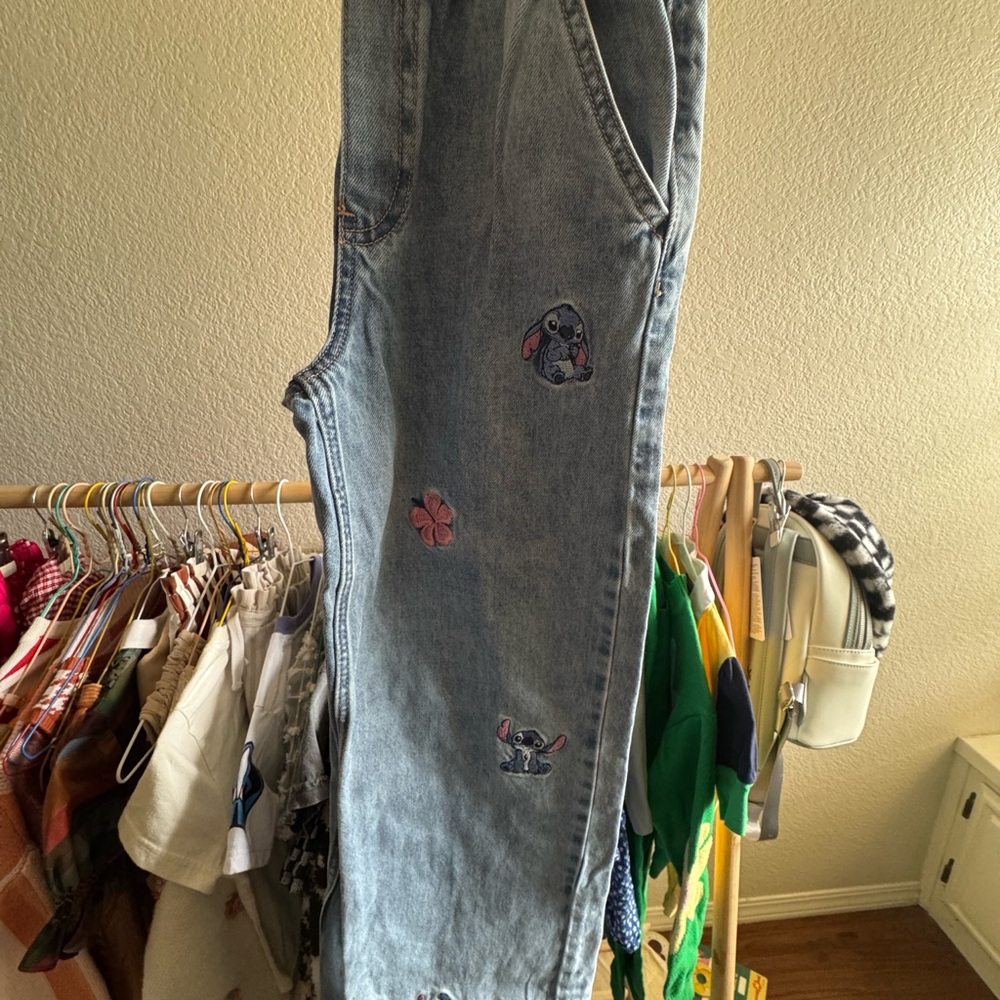 Zara Light Blue Embroidered Kids Jeans with Stitch Motifs